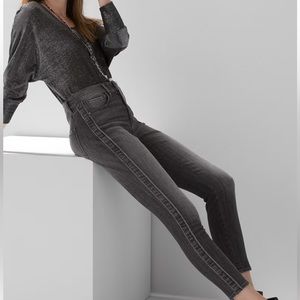 WHBM high rise rhinestone straight stripe jeans